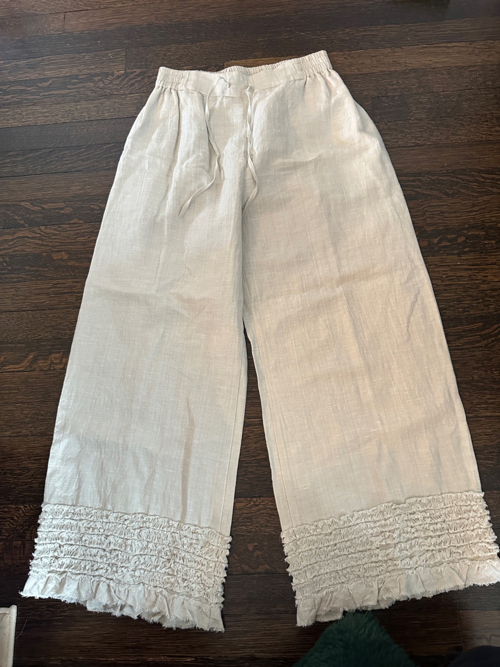 Paper Lace Linen-Blend Pants in Light Cream